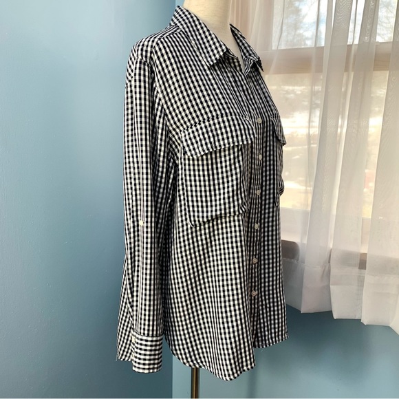 Cremieux Black and White Gingham Button Down Blouse - Picture 6 of 8
